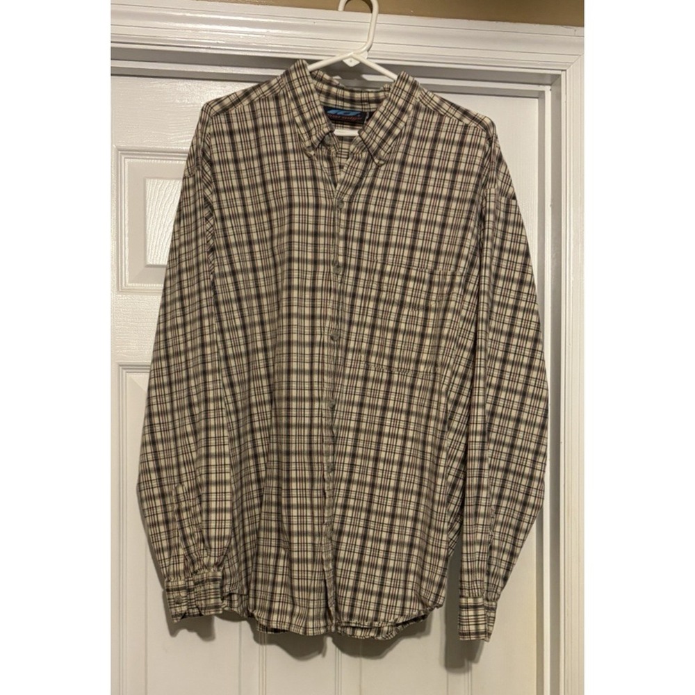 Raw Edge Shirt Mens Size XL, Extra Large Shirts, Plaid Long Sleeve Button Down
